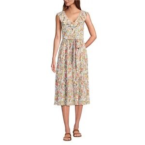 Lands' End Crepe Polished Midi Dress‎ Large Floral, Pockets Back Zip
